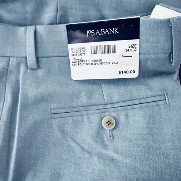 Jos. A. Bank Slim Fit Flat Front Suit separates light blue Men’s 34x32  NWT - Picture 2 of 3